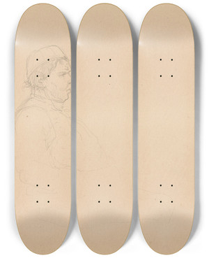 Triptych art skateboard deck of Adolph Tidemand Mannsfigur I Profil by Adolph Tidemand (1814-1876)