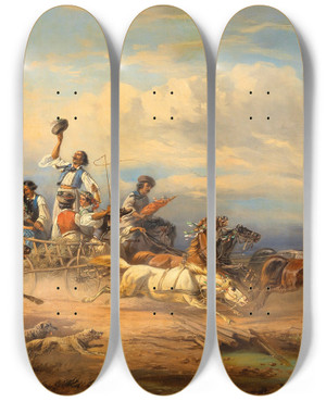 Triptych art skateboard deck of Adolf Van Der Venne Wilde Fahrt by Adolf van der Venne (1828-1911)