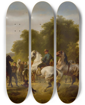 Triptych art skateboard deck of Adolf Lins In The Parlour by Adolf Lins (1856-1927)