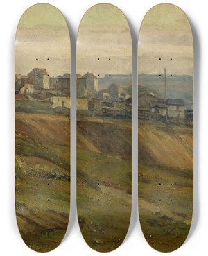 Triptych art skateboard deck of Germain Eugne Bonneton La Rue Du Moulindesprs by Germain Eugene Bonneton (1874-1915)