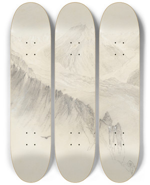 Triptych art skateboard deck of Nicholas Chevalier View From The Mt Cook Range by Nicholas Chevalier (1828-1902)