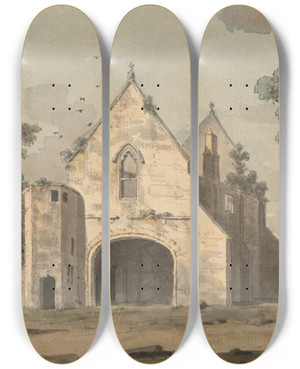 Triptych art skateboard deck of John Inigo Richards Maxstoke Priory Warwickshire by John Inigo Richards (1731-1810)