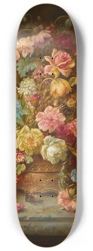 Hans Zatzka - A still life with flowers in a jardiniere resting on a ledge 8.25 inch art skate deck