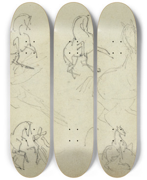 Triptych art skateboard deck of Thodore Gricault Six Studies For Man Beside A Rearing Horse by Theodore Gericault (1791-1824)