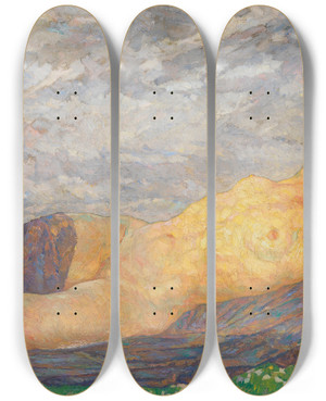 Triptych art skateboard deck of Hans Unger Erwachen by Hans Unger (1872-1936)