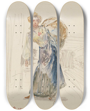 Triptych art skateboard deck of Frdric Houbron Blanchisseuse by Frederic Houbron (1851-1908)
