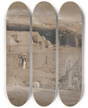 Triptych art skateboard deck of Samuel Palmer The Valley Of Vision by Samuel Palmer (1805-1881)