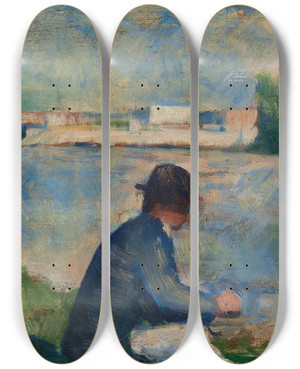 Triptych art skateboard deck of Georges Seurat Study For Bathers At Asnires by Georges Seurat (1859-1891)