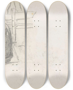 Triptych art skateboard deck of Hans Gude Kvinnefigur Med Trekar by Hans Gude (1825-1903)