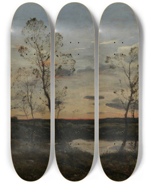 Triptych art skateboard deck of Henrijoseph Harpignies Landscape_2 by Henri Joseph Harpignies (1819-1916)