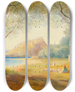 Triptych art skateboard deck of Edward Lear Monastir Albania by Edward Lear (1812-1888)