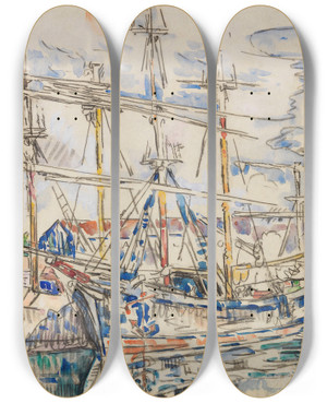 Triptych art skateboard deck of Paul Signac Saintmalo Les Terreneuvas_2 by Paul Signac (1863-1935)