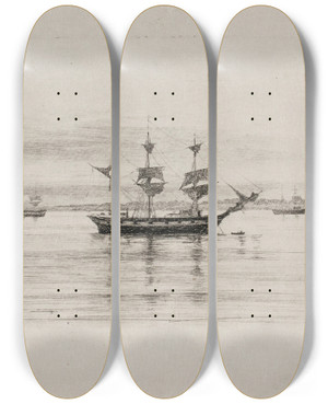 Triptych art skateboard deck of Carl Bloch Skibe Under Svensk Kyst by Carl Bloch (1834-1890)