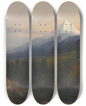 Triptych art skateboard deck of Edward Lear A View Of Mount Athos And The Pantokrator Monastery Greece by Edward Lear (1812-1888)