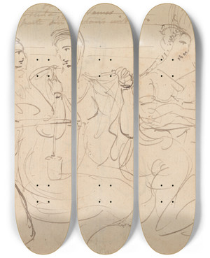 Triptych art skateboard deck of Benjamin Robert Haydon Study Of A Group Of People Talking by Benjamin Robert Haydon (1786-1846)