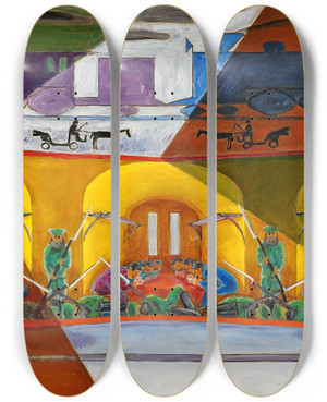 Triptych art skateboard deck of Nils Dardel Transsibiriska Expressen by Nils Dardel (1888-1943)
