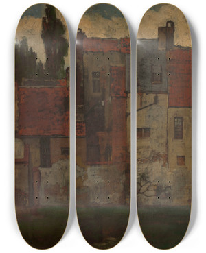 Triptych art skateboard deck of Joseph Lies Faades by Joseph Lies (1821-1865)