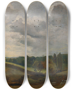 Triptych art skateboard deck of John Constable East Bergholt by John Constable (1776-1837)