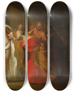 Triptych art skateboard deck of Nicolaus Knpfer Doubting Thomas by Nicolaus Knupfer (1603-1655)