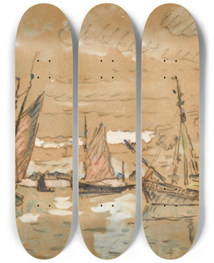 Triptych art skateboard deck of Paul Signac Bateaux Honfleur by Paul Signac (1863-1935)