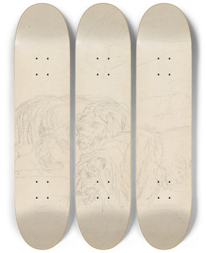 Triptych art skateboard deck of Sawrey Gilpin Three Lions Prowling by Sawrey Gilpin (1733-1807)