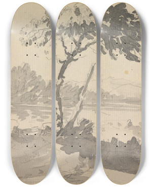 Triptych art skateboard deck of William Gilpin Tree And Lake by William Gilpin (1724-1804)