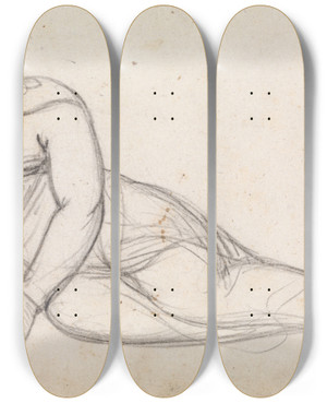 Triptych art skateboard deck of Benjamin Robert Haydon Study Of A Woman In A Partial Recline by Benjamin Robert Haydon (1786-1846)