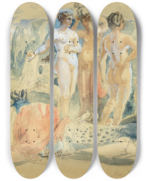 Triptych art skateboard deck of Holger Roed The Judgment Of Paris by Holger Roed (1846-1874)