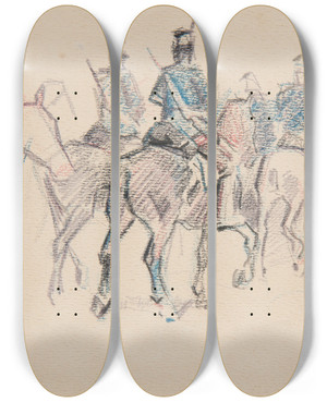 Triptych art skateboard deck of Ivan Ivanec Oddzia Kawalerii by Ivan Ivanec (1893-1946)