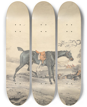Triptych art skateboard deck of Samuel Alken Treeing A Fox by Samuel Alken (1756-1815)