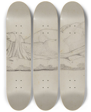 Triptych art skateboard deck of Jacques Louis David Hermaphrodite by Jacques Louis David (1748-1825)