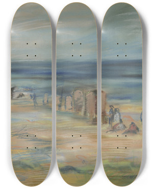 Triptych art skateboard deck of Wilhelm Gutmann Beach In Katwijk by Wilhelm Gutmann (1877-1948)