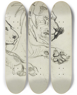 Triptych art skateboard deck of Thodore Gricault Two Lion Studies by Theodore Gericault (1791-1824)