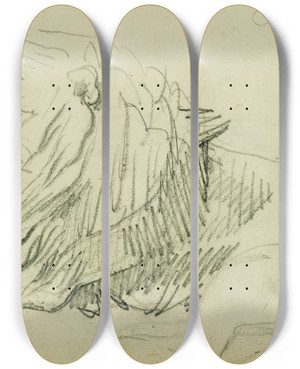Triptych art skateboard deck of Thodore Gricault Seated Lion_2 by Theodore Gericault (1791-1824)