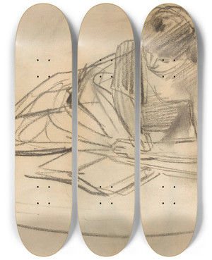 Triptych art skateboard deck of August Alleb Rustend Model Lezend Op Een Sofa by August Allebe (1838-1927)