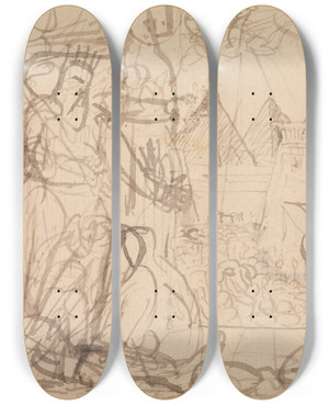 Triptych art skateboard deck of Benjamin Robert Haydon Pharaoh And Moses by Benjamin Robert Haydon (1786-1846)