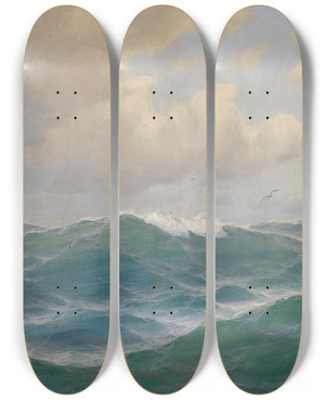 Triptych art skateboard deck of Max Jensen Auf Hoher See by Max Jensen (1860-1907)