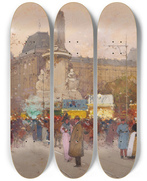 Triptych art skateboard deck of Eugne Galienlaloue La Place Du Republic Paris by Eugene Galien Laloue (1854-1941)