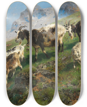 Triptych art skateboard deck of Anton Braith Almabtrieb by Anton Braith (1836-1905)