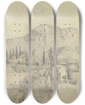 Triptych art skateboard deck of Fritz Bamberger Monastery Near Trient by Fritz Bamberger (1814-1873)