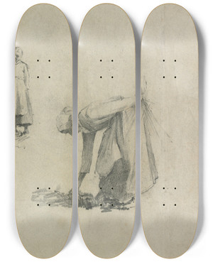 Triptych art skateboard deck of Robert A Eichelberger Bavarian Peasants by Robert A Eichelberger (1861-1890)