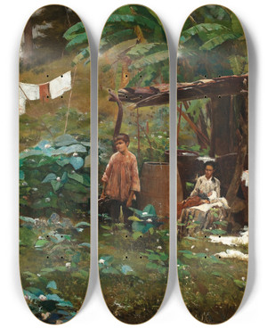 Triptych art skateboard deck of Eliseu Visconti As Lavadeiras by Eliseu Visconti (1866-1944)