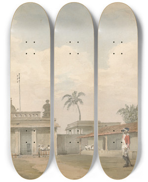 Triptych art skateboard deck of Samuel Davis A Sepoy Sargent In A Compound by Samuel Davis (1757-1819)