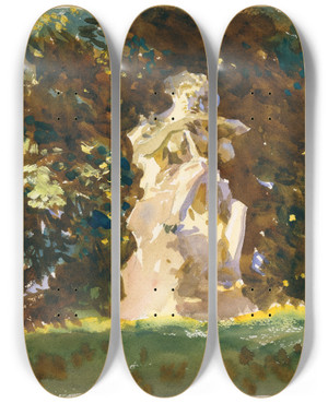 Triptych art skateboard deck of John Singer Sargent Boboli Garden Florence by John Singer Sargent (1856-1925)
