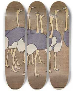 Triptych art skateboard deck of Asai Ch Mokugo Zuansh Pl21 by Asai Ch (1856-1907)