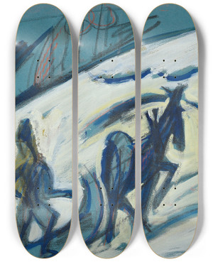 Triptych art skateboard deck of Ernst Ludwig Kirchner Bauer Mit Pferdeschlitten by Ernst Ludwig Kirchner (1880-1938)