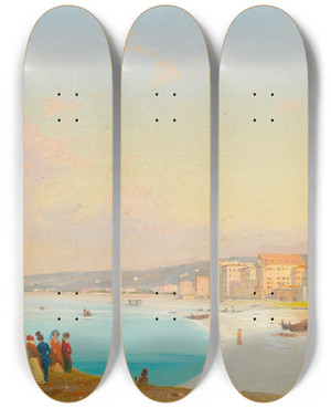 Triptych art skateboard deck of Ippolito Caffi Nice by Ippolito Caffi (1809-1866)