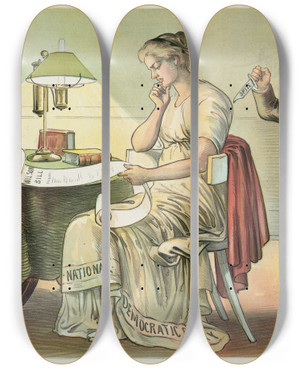 Triptych art skateboard deck of Charles Jay Taylor I Am A Democrat by Charles Jay Taylor (1855-1929)