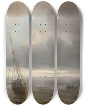 Triptych art skateboard deck of Thodore Gudin Beach Scene by Theodore Gudin (1802-1880)