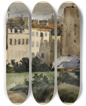 Triptych art skateboard deck of Flix Bracquemond La Rue Rousselet by Felix Bracquemond (1833-1914)